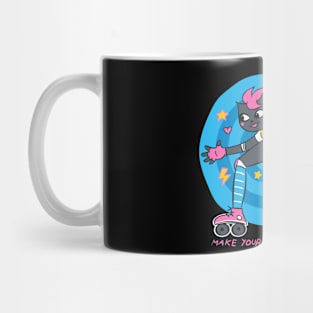 RAD Girl Cat on Rollerskates, Retro Style Mug